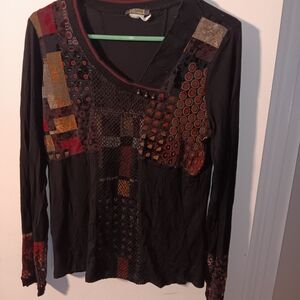 Women's Brown Patchwork Top